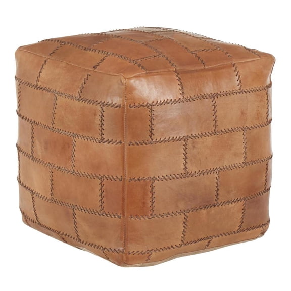 Cobbler Industrial Pouf in Brown Leather