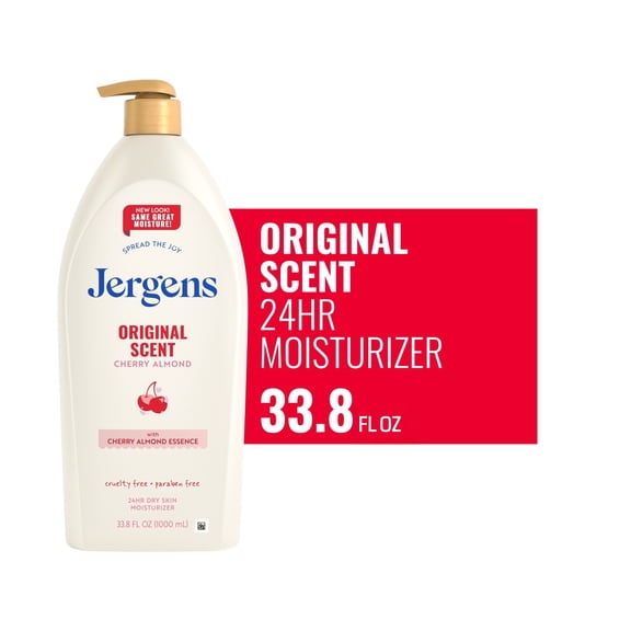 Jergens Original Scent with Cherry Almond Body Lotion Moisturizer for Dry Skin, 33.8 fl oz