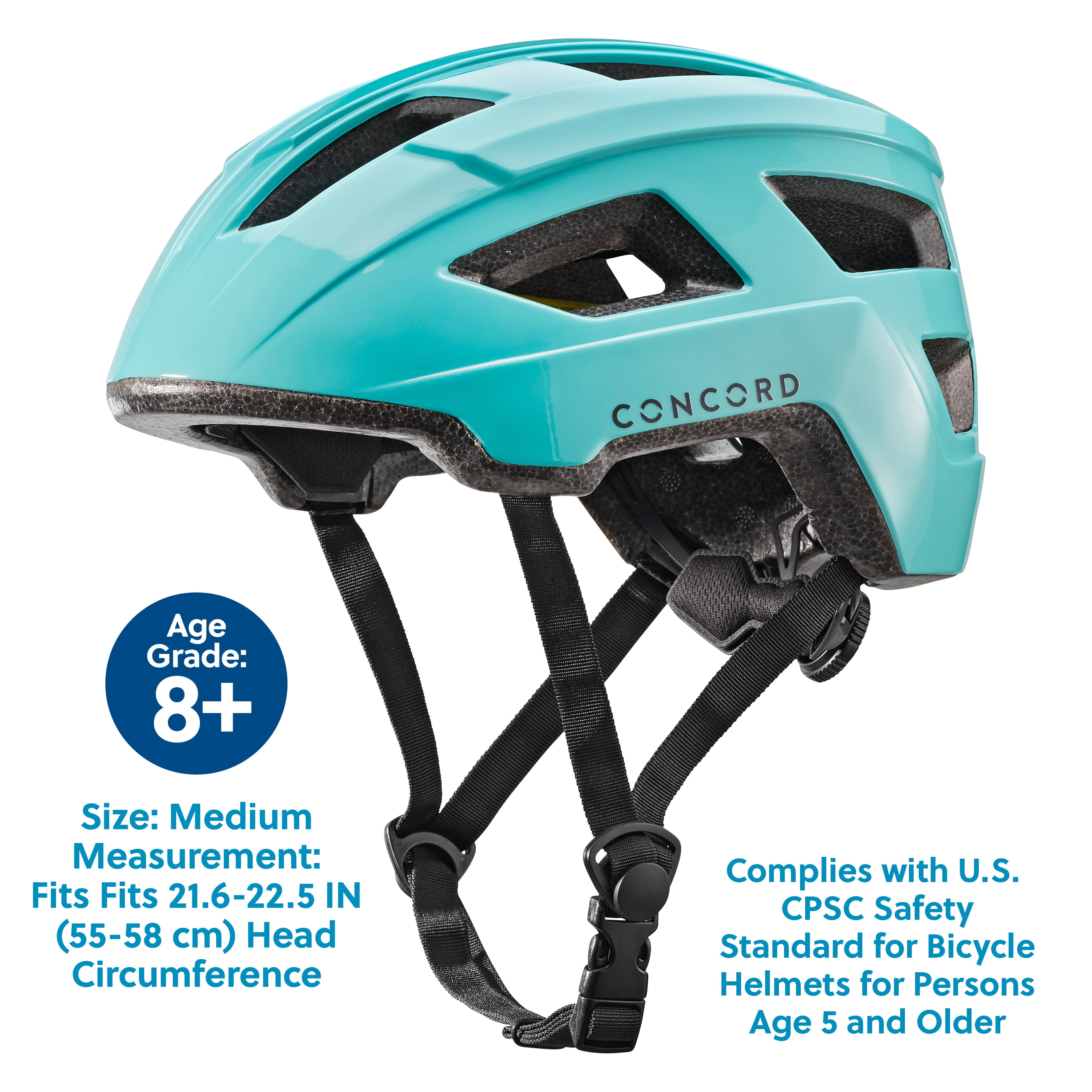 Concord Bikes Youth Bike Helmet, Mint, Adjustable Fit, Ages 8+, Lightweight, for Biking and Scooters