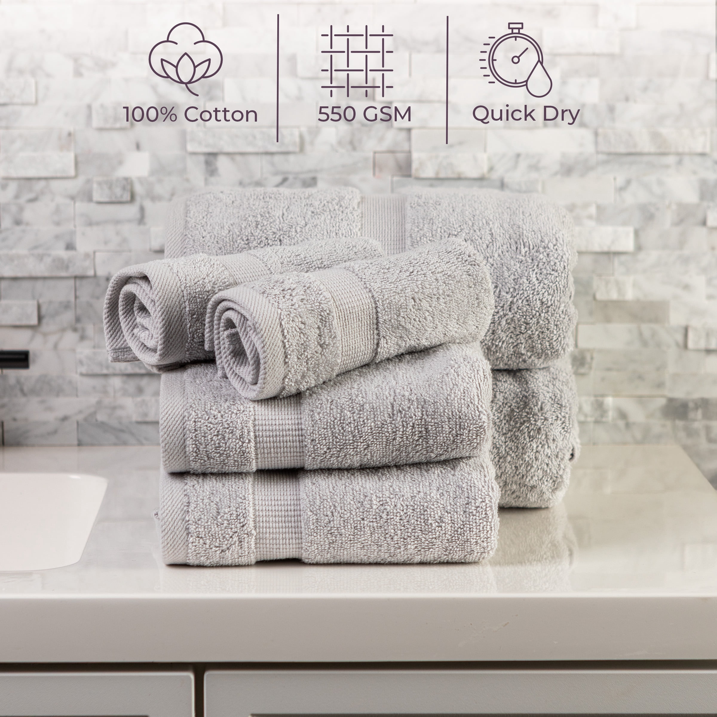 Lavish Home 6 Piece Cotton Towel Set with 2 Bath Sheets, 2 Hand Towels, and 2 Wash Cloths (Gray)