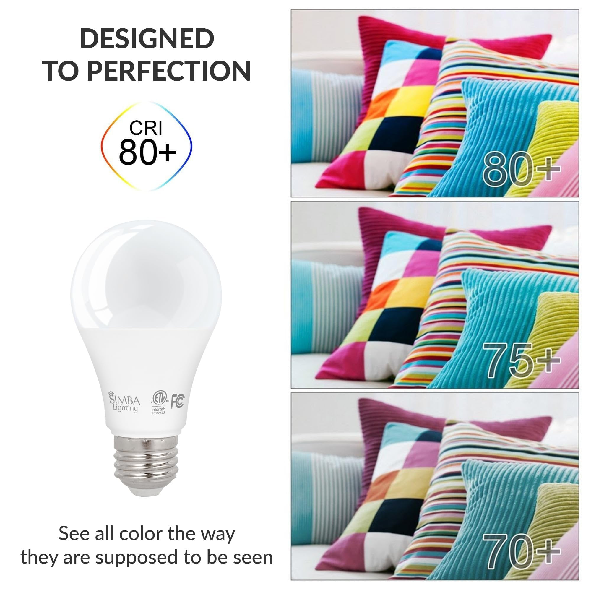 Simba Lighting LED A19 ETL Listed 9W 60W-75W Equivalent Dimmable Bulbs 120V E26 Base 2700K Warm White 6-Pack