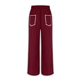 thumbnail image 5 of Moxiu Barrel Sweatpants Women High Waisted Wide Leg Lounge Pants Summer Drawstring Waist Contrast Patchwork Pants w/Pockets Wine,L, 5 of 8