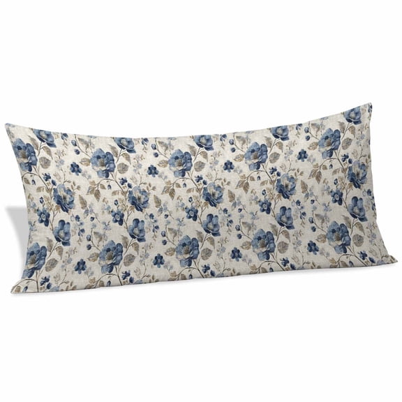 Blue Gray Spring Floral Body Pillow Covers 20"x54", Vintage Botanical Soft Brushed Microfiber Breathable Throw Pillow Covers, Decorative Pillowcase with Zipper for Couch Sofa Bedroom Living Room