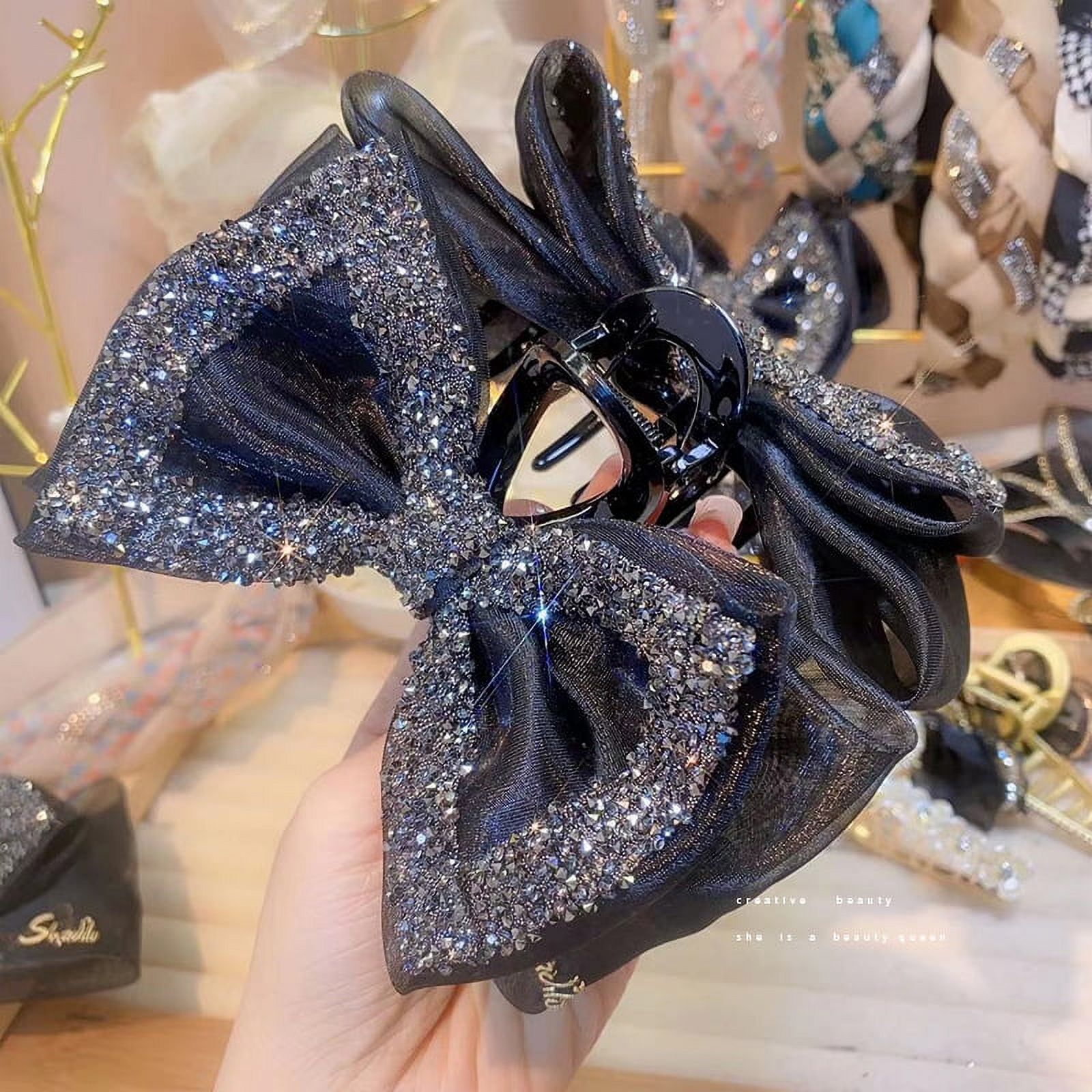 J.Crew Satin Bow Rhinestone Hair Clip, Black/ Silver J.CREW Black Headband Hair Accessories for Women for sale | eBay main image 3