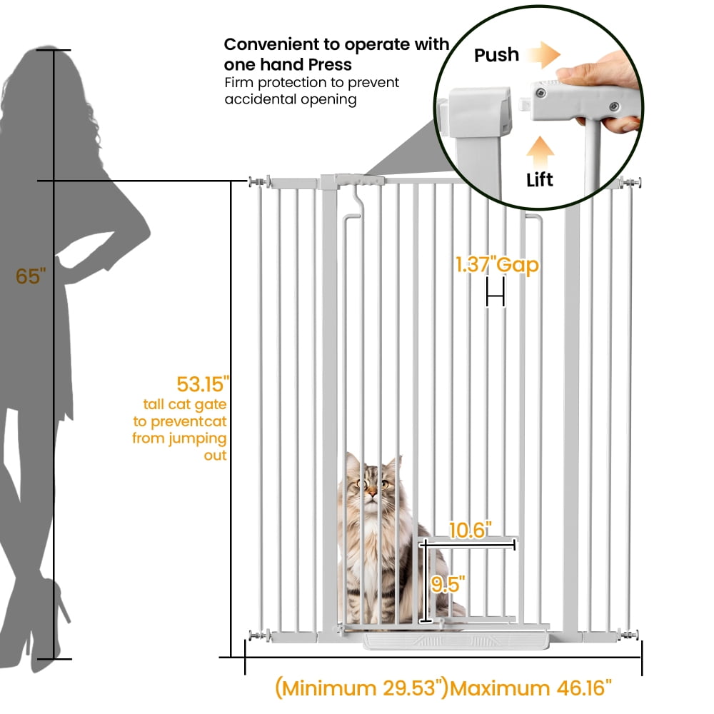53.15" Extra Tall Pet Gate with Cat Door, 29.53"-40.16" Wide, Pressure Mounted