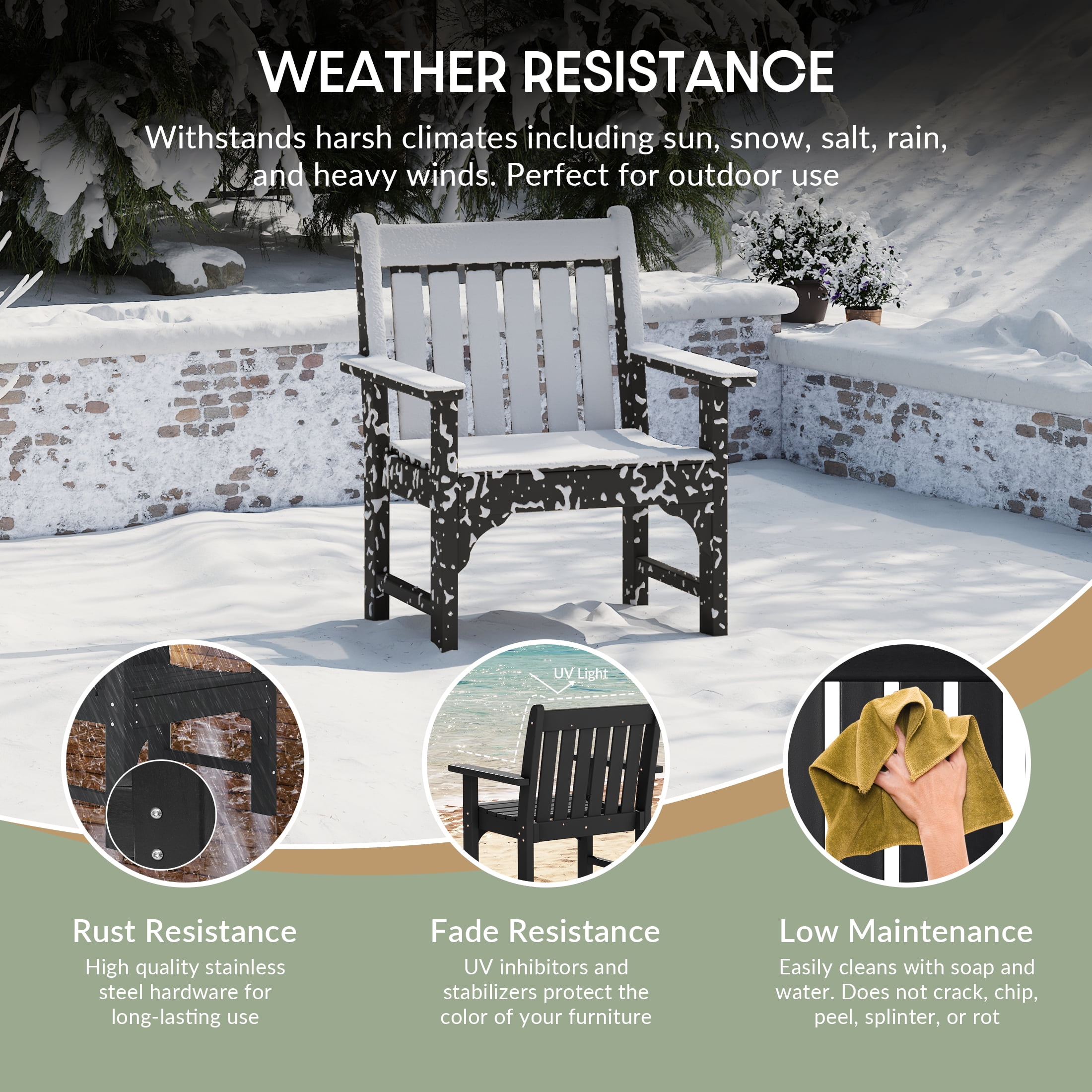 WestinTrends Malibu Outdoor Patio HDPE Adirondack Dining Arm Chairs (Set of 2), Black