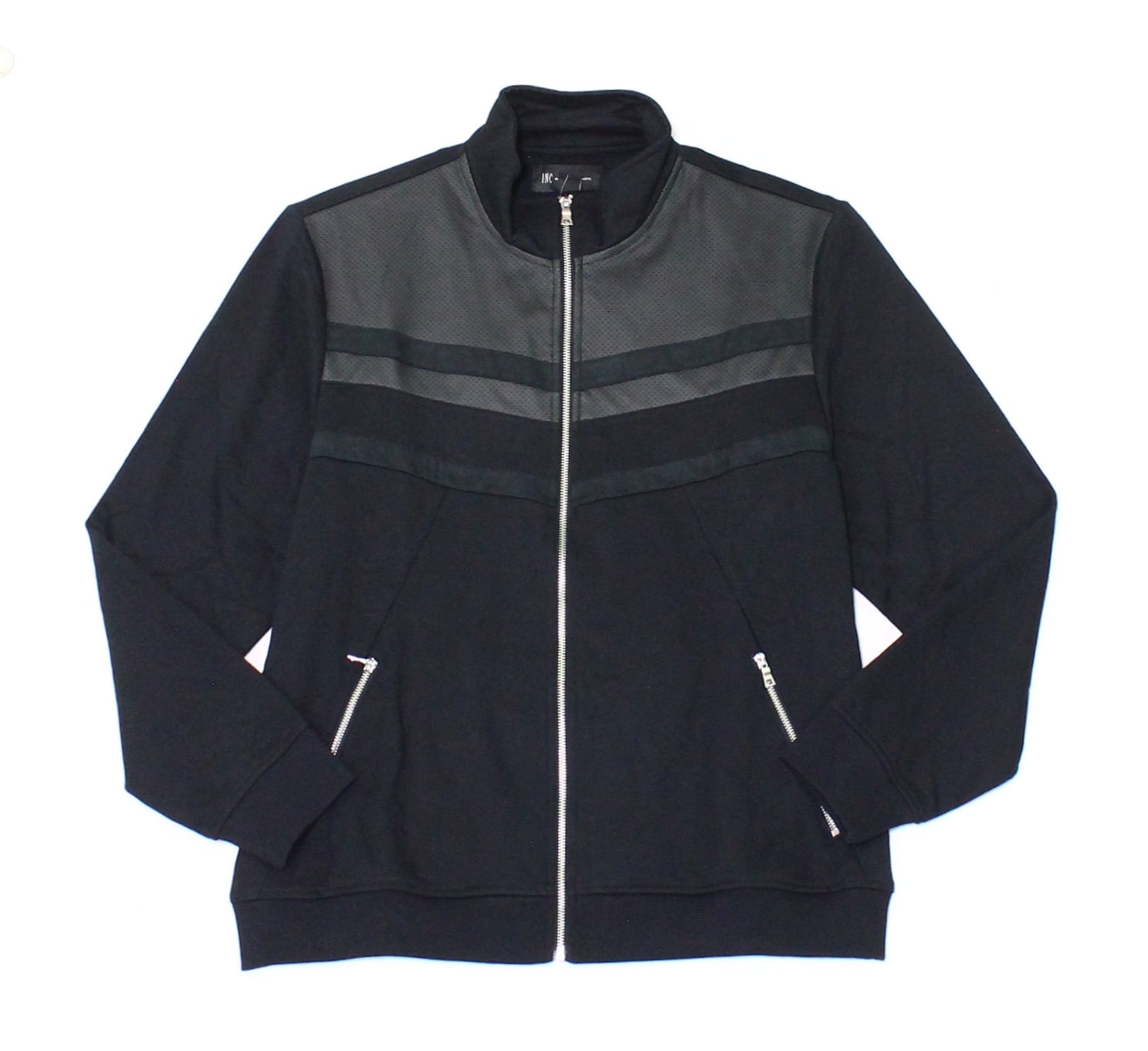 INC NEW Black Mens Size XL FullZip FauxLeather MockNeck Jacket