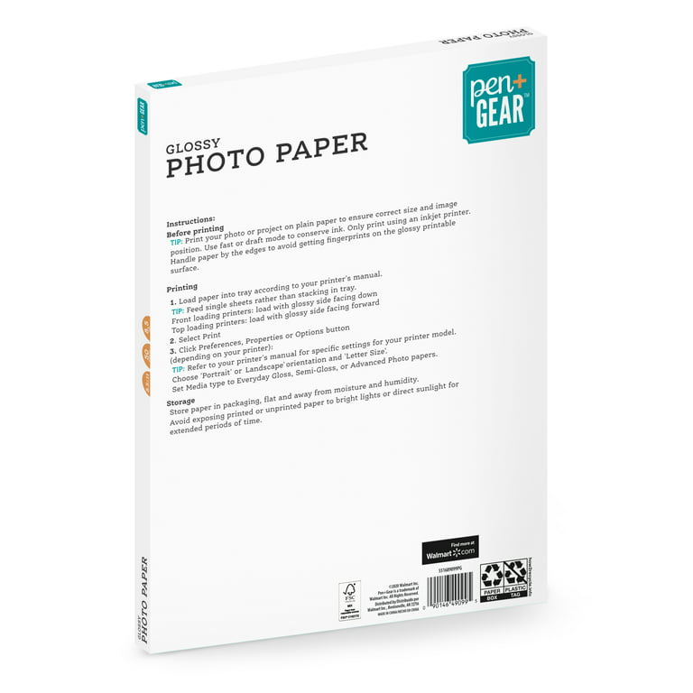 Glossy Photo Paper, 8.5 x 11 inch, 100 Sheets, Better Office Products, 200 gsm, Letter size, 100-Count Pack, White