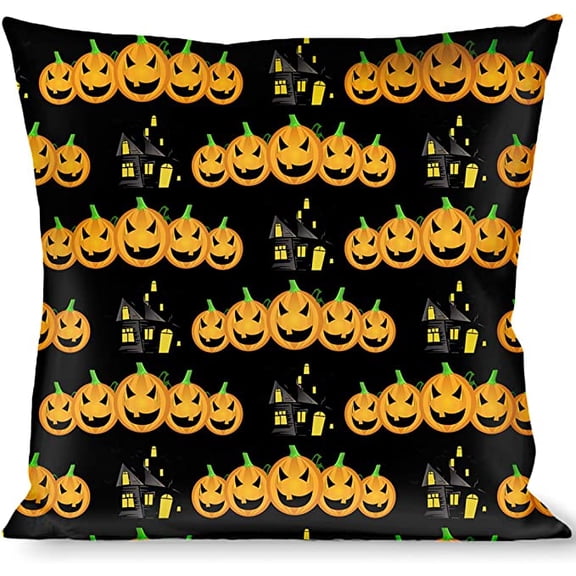 Pillow Decorative Throw Jack O Lanterns Haunted House Black Yellow