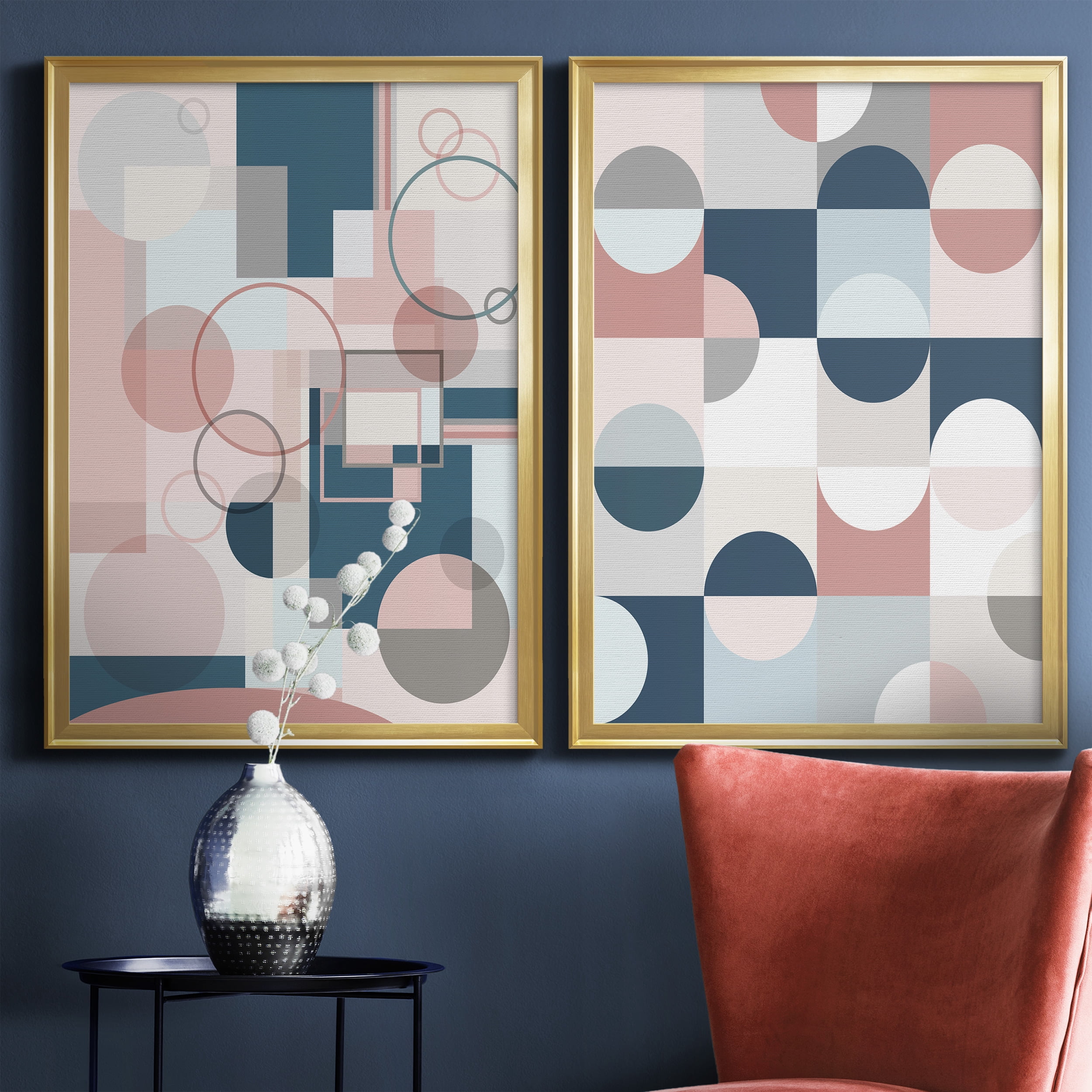 2 Piece Set Modern Geo Premium Framed Canvas - Ready to Hang - 26.5 x 36.5 Each - Gold Frame