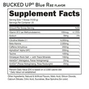 Bucked Up Pre-Workout Powder, Blue Raz, Vitamin B12 & 200mg Caffeine, 25 Servings