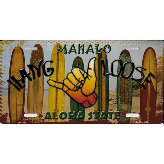 Hang Loose Surfboards Hawaii State Background Metal License Plate