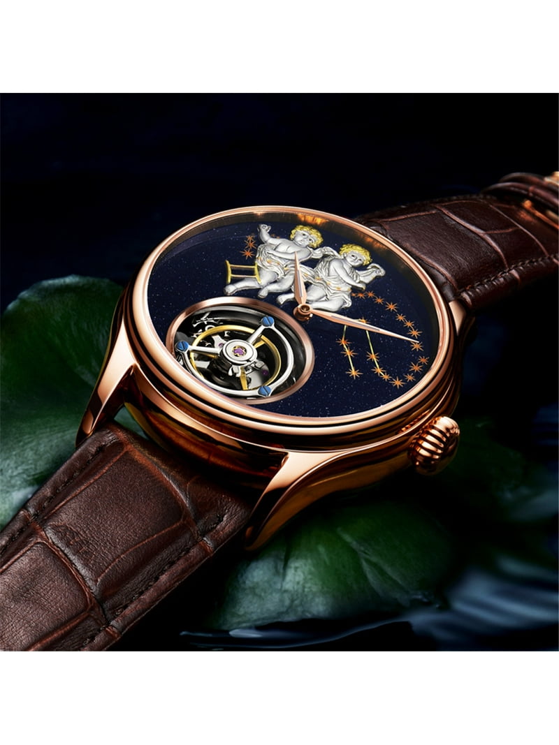 Aesop Men's Genuine Mechanical Hand-Wind Tourbillon Gemini Wrist Watch Business Dress Watches Leather Strap Aesop Men's Genuine Mechanical Hand-Wind Tourbillon Gemini Wrist Watch Business Dress Watches Leather Strap