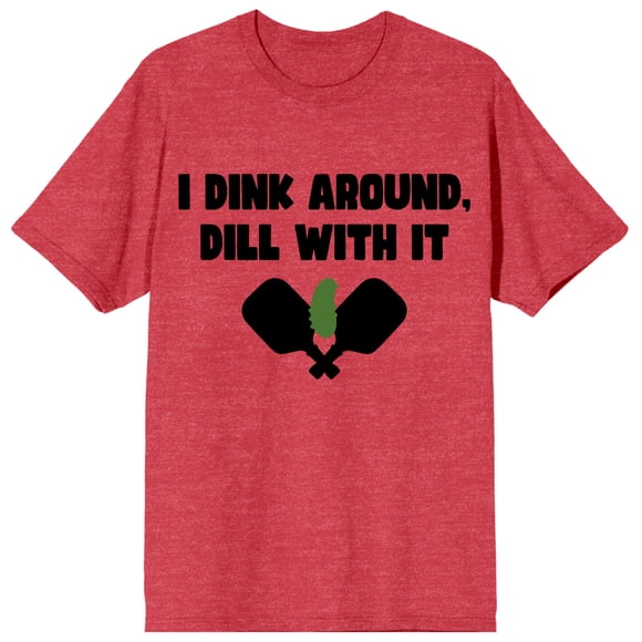 T-shirt pour Homme « We Pickle Ball I Dink Around Dill With It » à Col Rond, Manches Courtes, Rouge Chiné