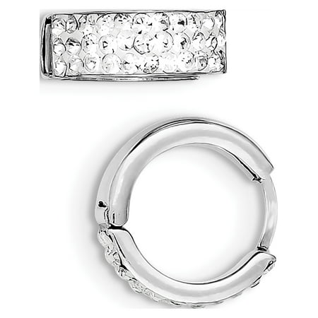 Crystal Hinge - 925 Sterling Silver White Crystal Small Hinged Hoop (15x15mm) Earrings