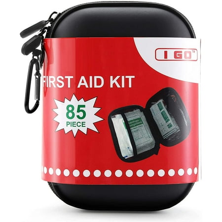 I Go Compact First Aid Kit - Hard Shell Case for Hiking, Camping, Travel, Car - 85 Pieces