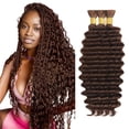 thumbnail image 1 of 30 30 30 Inch Color #4 Human Boho Braiding Hair Deep Wave Bulk Chocolate Brown Human Braiding Hair Brown Boho Human Hair for Braiding Deep Curly Hair Extensions, 1 of 6