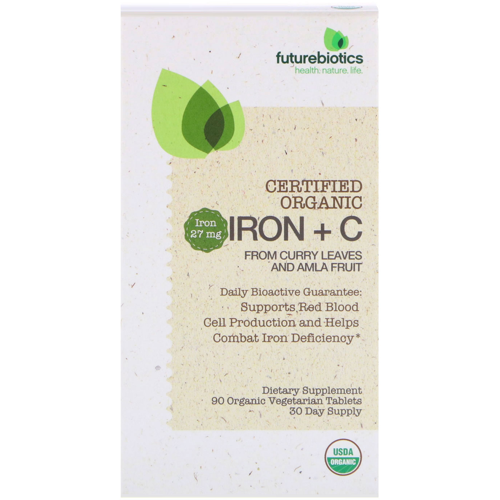 FutureBiotics Certified Organic Iron + C, 90 Organic Vegetarian Tablets