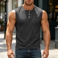 thumbnail image 6 of Men's Waffle Knit Henley Tank Top, Button Front with Chest Pocket, Breathable Sleeveless Shirt for Gym, Workouts and Muscle Fit Casual Wear, Big and Tall Sizes S-3XL Dark Gray, 6 of 9