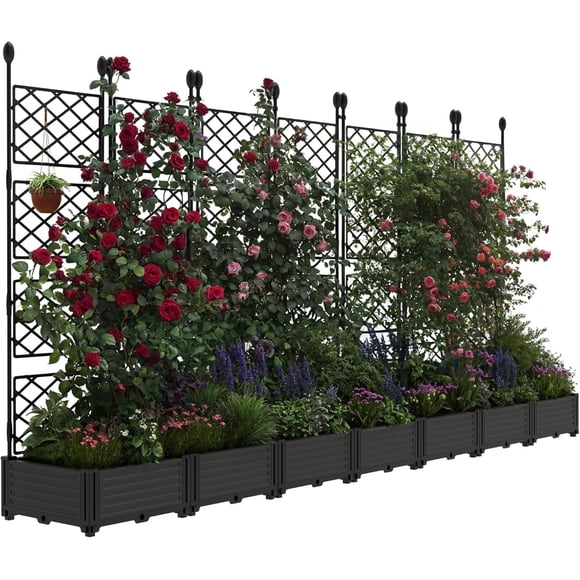 3PCS Raised Garden Bed Kit with Metal Trellis – Modular Vertical Planter Box for Outdoor Climbing Plants & Privacy Screen – Easy Assembly, Perfect for Patio, Balcony, Backyard – Deepened Sections