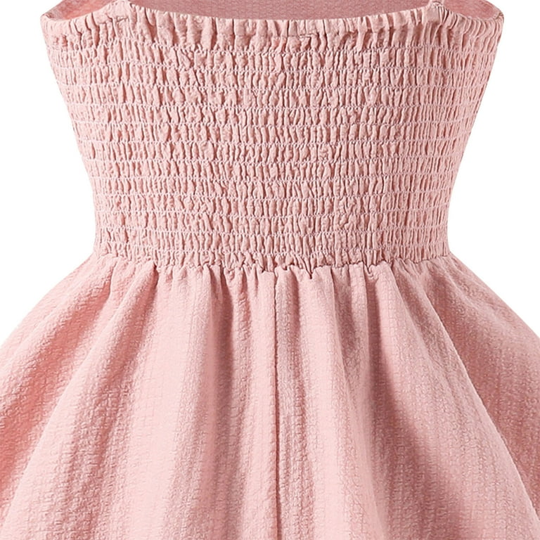 pink semi formal dresses juniors Gamivast Girls Gresses Smocked Ruched A Line Princess Dress Layered Tie Shoulder Flowy Summer Dress Party Ball Dress Semi formal Dresses for Juniors Pink 14-16 Camisas Para Mujer