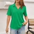 thumbnail image 5 of Kixjoy Short Sleeve Shirts for Women Casual V Neck Polo Shirts Fashion Business Cozy Collared Shirts Lightweight Basic Spring Blouses for Women, Green XXL, 5 of 5