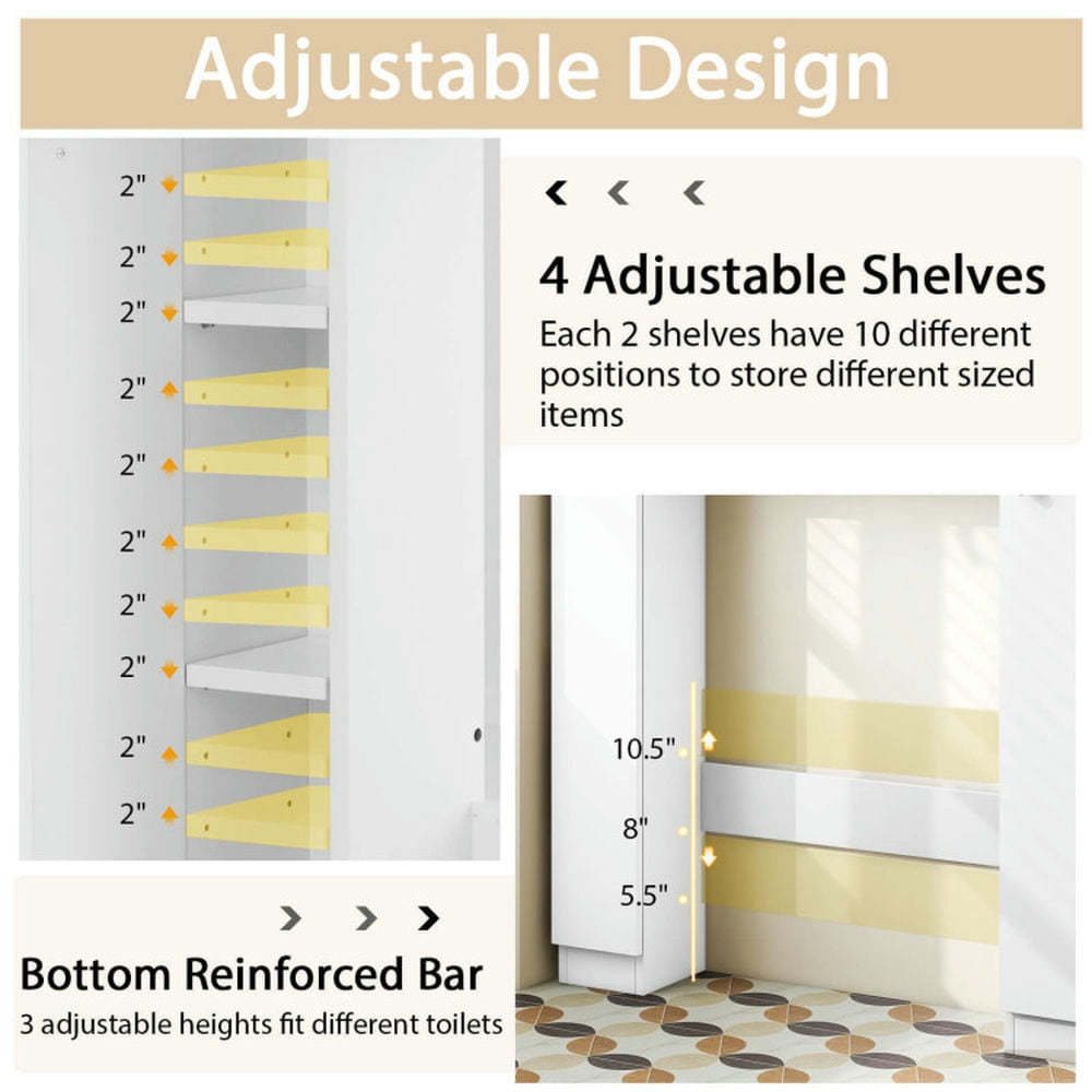 Finihen Toilet Storage Cabinet, Bathroom Cabinet Organizer, Over The Toilet Storage Cabinet with 2 Open Compartments and 4 Adjustable Shelves, for Bathroom, White