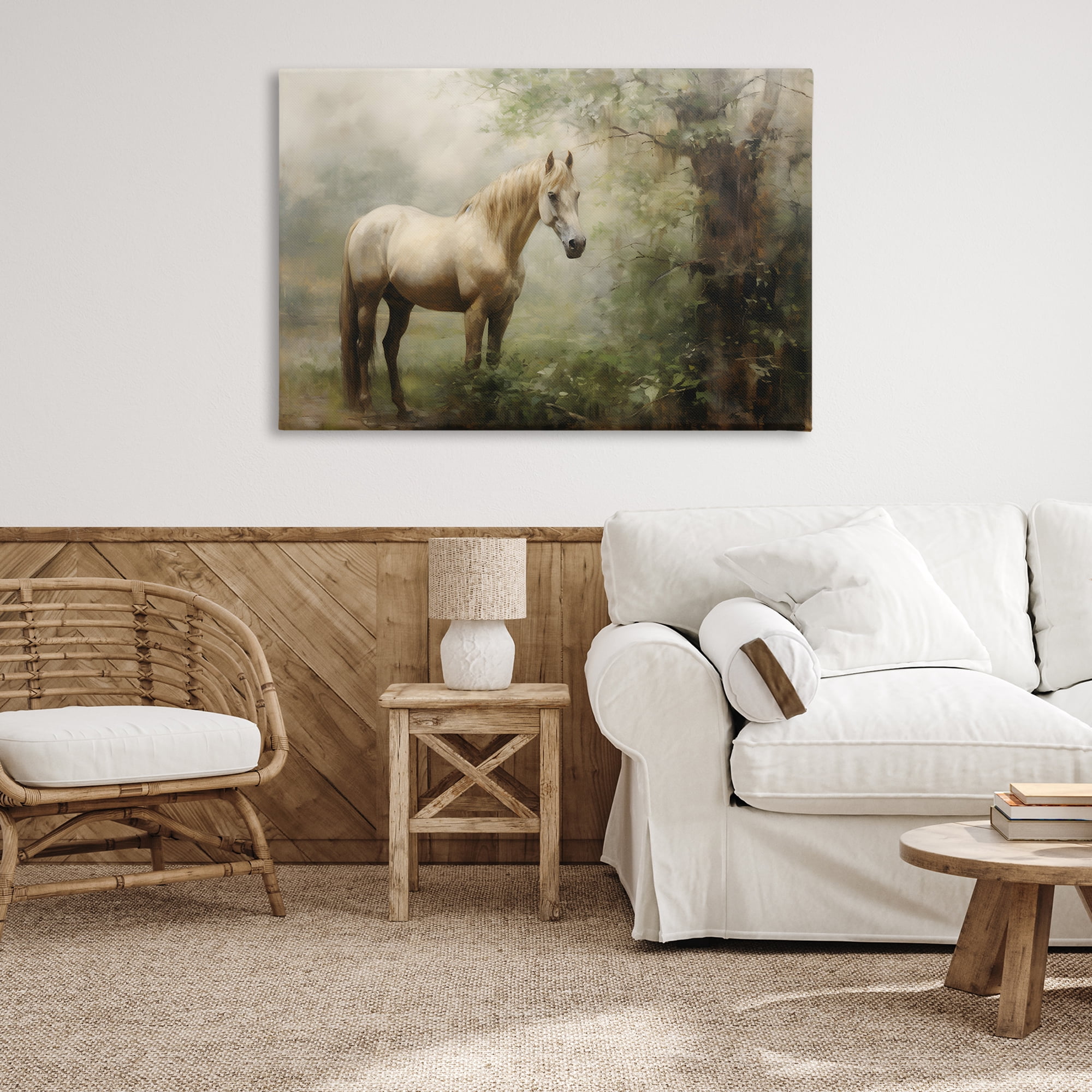 Stupell Industries Horse in Forest Woods Landscape Painting Gallery Wrapped Canvas Art Print Wall Art, 45 x 30