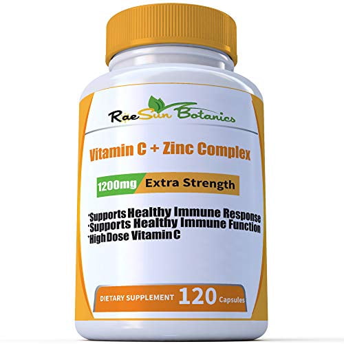 RaeSun Botanics High Dose Vitamin C + Zinc Complex for Immune Support Health 120 Capsule 2 Month Supply Vegetable Capsule by RaeSun Botanics