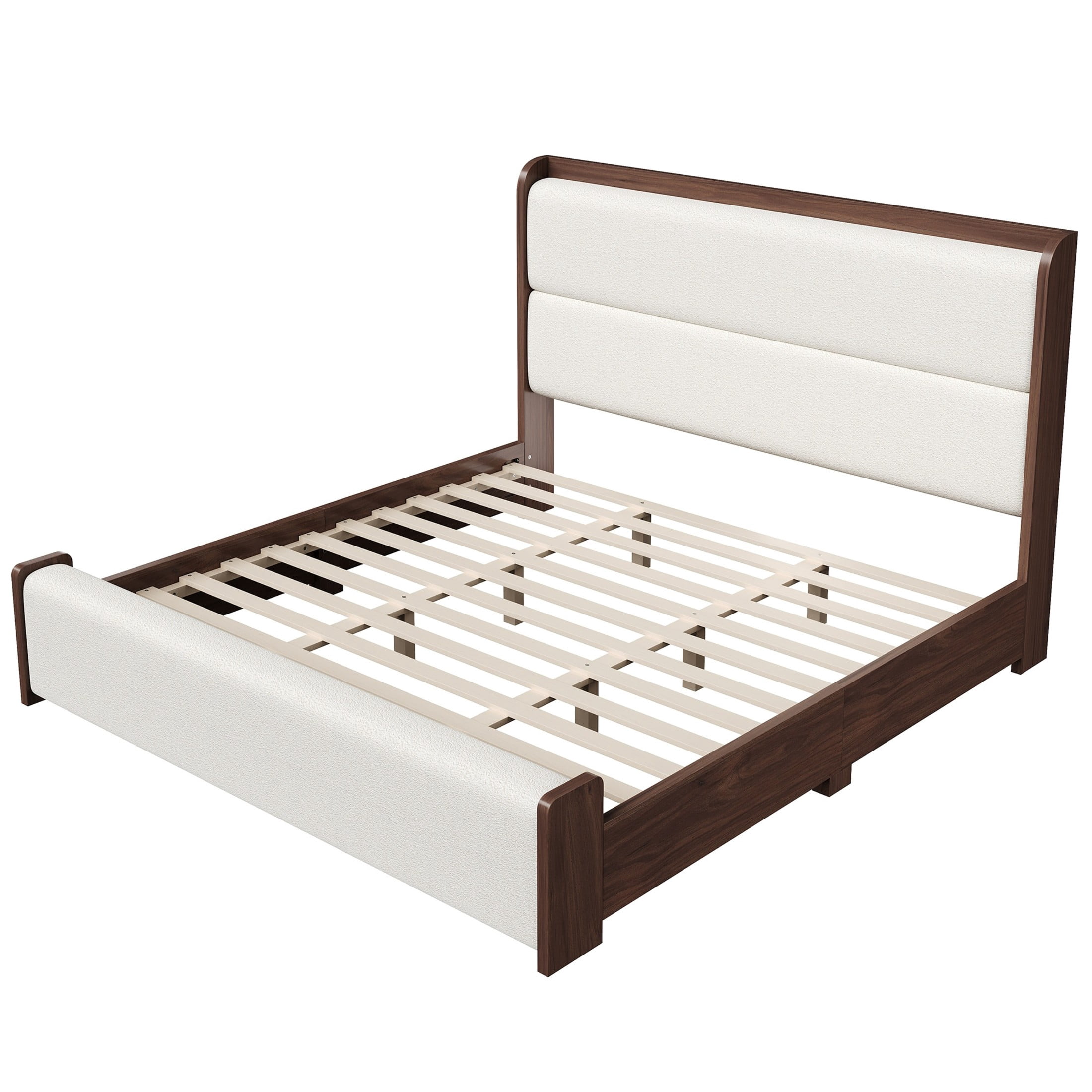 Christopher Knight Home King Wood Platform Bed with Boucle Upholstered Headboard and Footboard, Brown