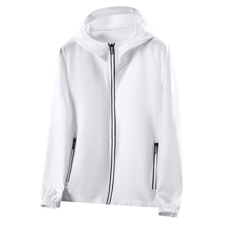 Levmjia Men s Sun Protection Jacket UPF50+ Hooded Lightweight Breathable Fishing Jacket Quick-Dry Nylon Spandex Outdoor Sportswear Solid Color M-5XL White
