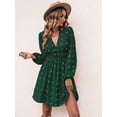 thumbnail image 2 of V Neck Clip Dot Shirred Waist Long Sleeve Dress Above Knee Length, 2 of 3