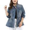 MODA NOVA Juniors Plus Size Stand Collar Zipper Denim Jacket Blue 1X