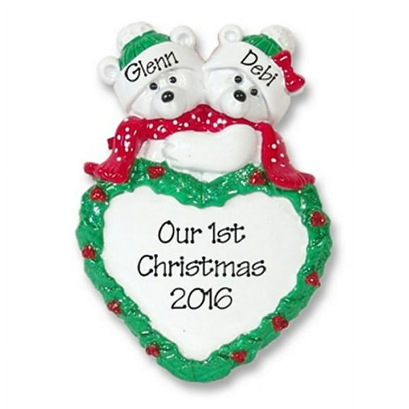 Polar Bear Couple with Heart Personalized 1st Christmas Ornament