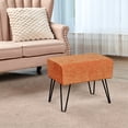 thumbnail image 3 of Home Soft Things Jacquard Chenille Stool Chair Upholstered Footrest Ottoman with Black Metal Legs and Padded Seat, Tanga-Burnt Orange, 19" x 13" x 17", 3 of 6
