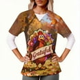 thumbnail image 2 of WMTBSRSW V Neck Print Scrub Tops for Women Thankgiving Short Sleeve Scrub Shirts Stretchy Funny Turkey Graphic Holiday Nurse Uniform with 2 Pockets, 2 of 6