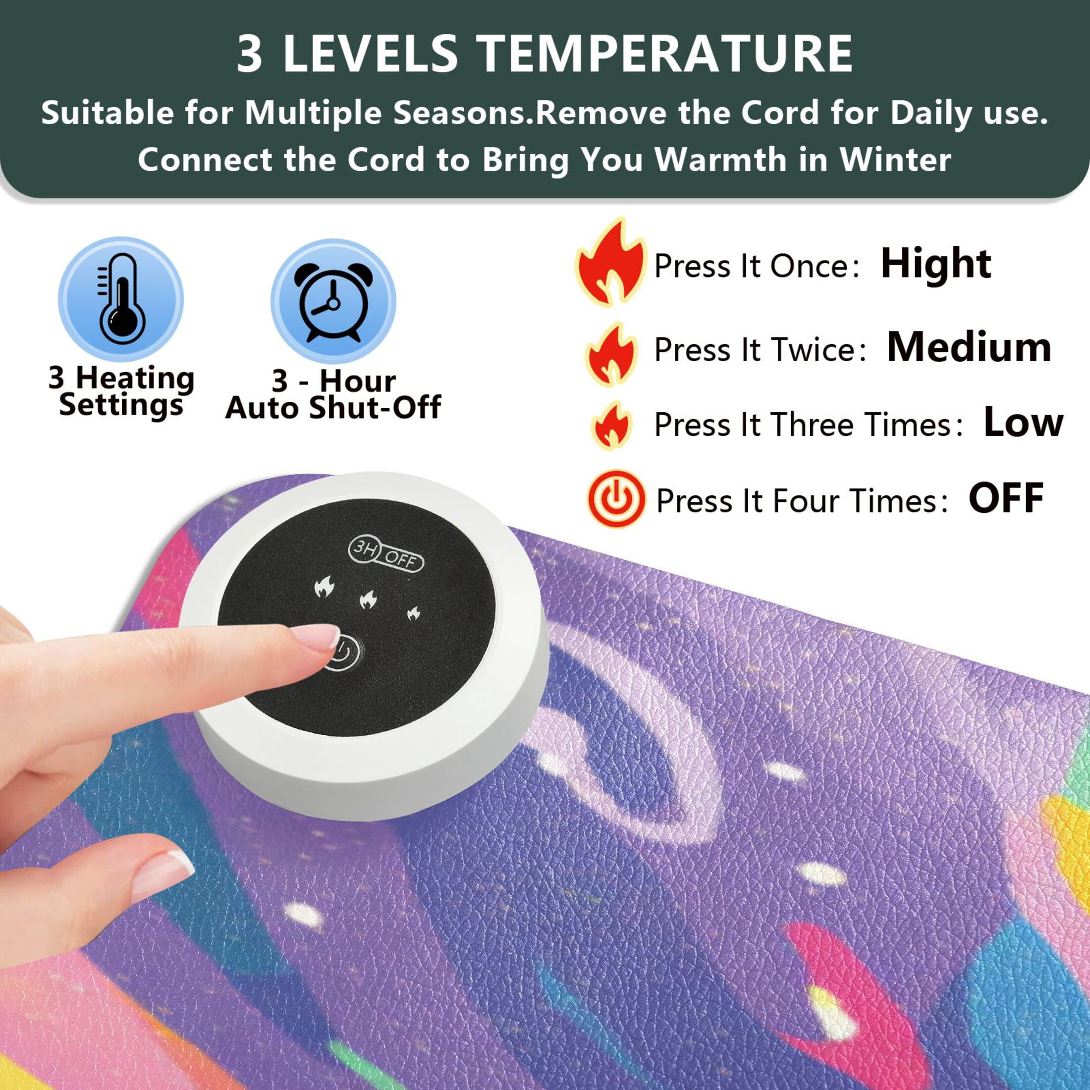 Large Heated Desk Mat Mouse Pad 31.5"x13"PU Leather Graphene Heating Desk Warmer with 3 Temperature Settings 110V US Plug Non-Slip Warm Pad for Home, Office, and Gaming Neon Swirl Astronaut Print
