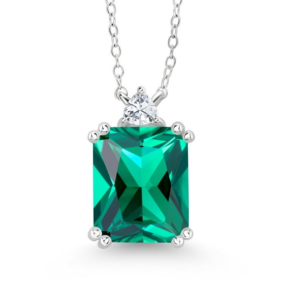 Gem Stone King 925 Sterling Silver Green Nano Emerald and White Moissanite Pendant Necklace for Women (5.64 Cttw, with 18 inch Silver Chain)