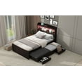 thumbnail image 2 of Dark Brown Twin XL Platform Bed - Storage LED Headboard, Charging Station & Twin Trundle with 2 Drawers, 2 of 20