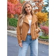 thumbnail image 5 of Women Faux Leather Jackets Suede Fall Fashion Outfits Winter Clothes Open Front Cropped Coat Outwear Brown M, 5 of 8
