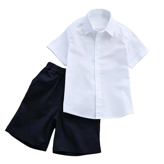 OGLCCG Boys School Uniform Set Short Sleeve Button Down Shirt and Shorts Classic Formal Kids 2 Piece Outfit for School 3-14 Years