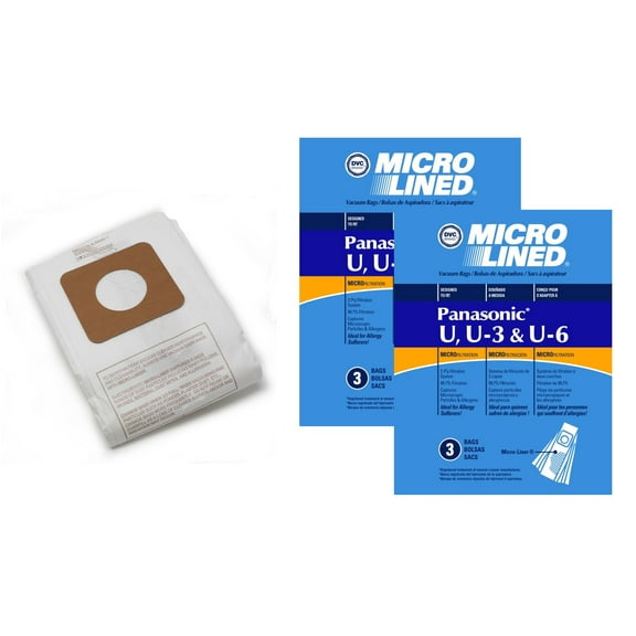 DVC Micro-Lined Paper Replacement Bags Style U, U-3, and U-6 Fit Panasonic Models MC-V5100, 5200, 5300, 5500, 6200, 6300, 6600, 6700, 6800, 6900 - 6 Bags