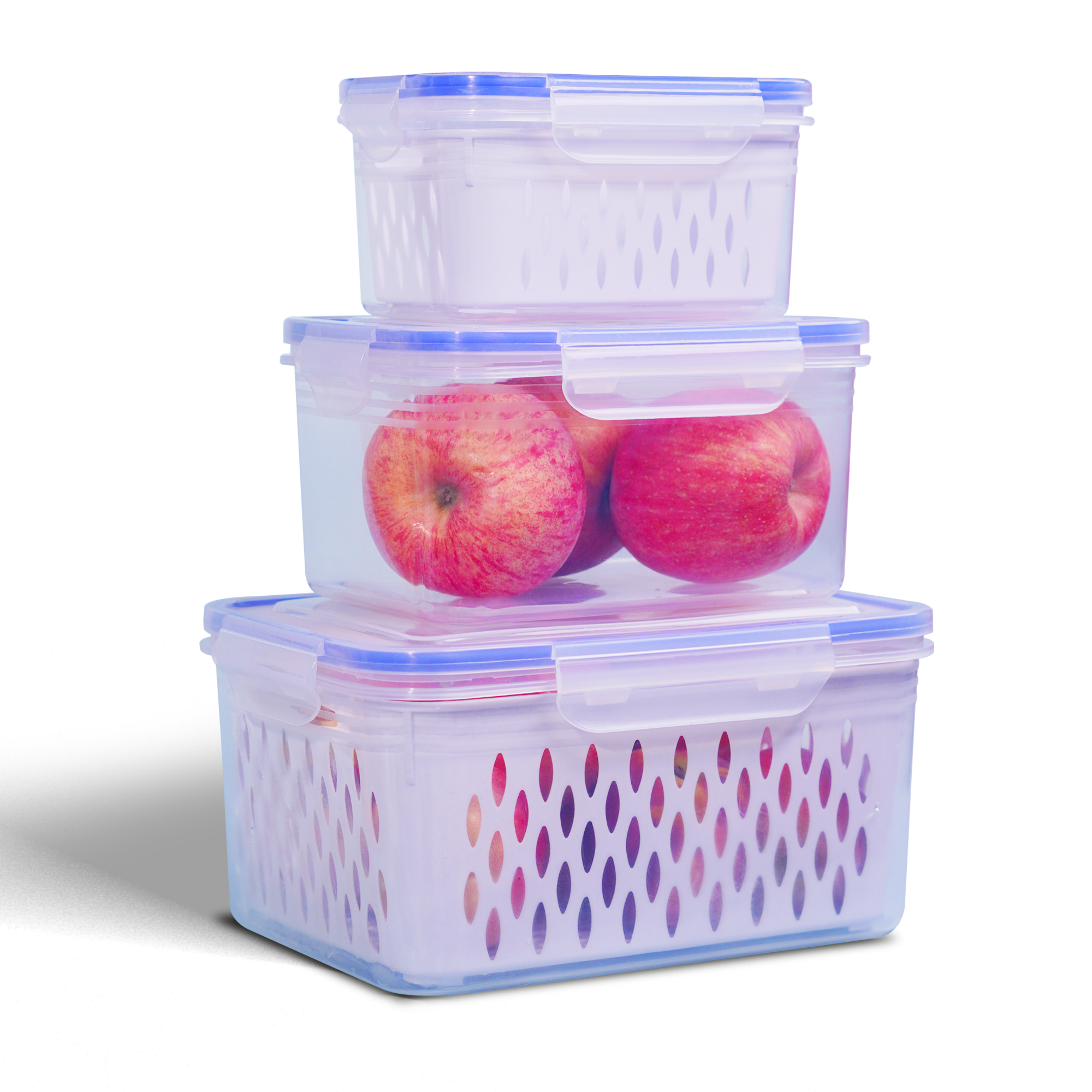Fukushima Fruit Storage Containers for Fridge, 3 Pack Food Saver with Airtight Lid & Colander for Salad Berry Lettuce Vegetable Storage, Refrigerator Organizer