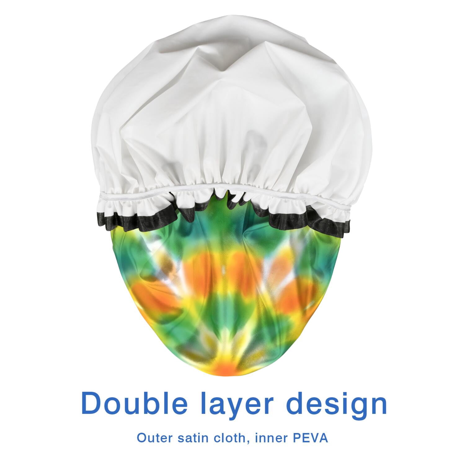 Shower Caps,Colorful Rainbow Tie Dye Spiral Pattern Waterproof Shower Cap for Women 4 Pieces,Double Reusable Hair Cover for Shower PEVA Elastic Stretch Hem