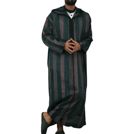 

Huakaishijie Mens Kaftan Hooded Robe Striped Loungewear V Neck Long Night Gown Shirt M-4XL