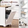 thumbnail image 3 of Fluted Kitchen Island with Trash Can Storage, Power Outlet & Internal Rack, Rolling Cart with 3 Drawers & 3 Open Shelves, 5-Wheel Mobile Kitchen Island for 10 Gallon Bin, White, 3 of 9