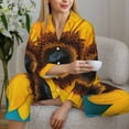 thumbnail image 6 of Fuzoiu Golden Sunflower in Blue Print Women's Long-Sleeved Pajama,Lounge Button Down Nightwear,Womens Notch Collar Pajama Set-Large, 6 of 7
