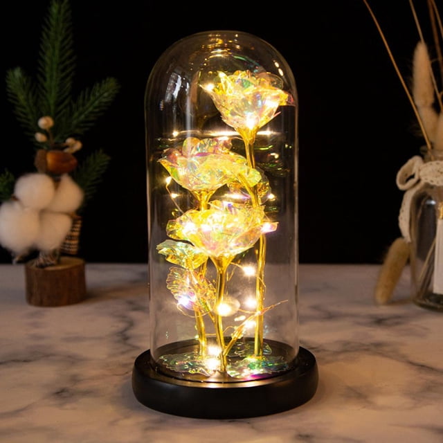 s de rosas de Navidad para mujeres Rosa Flores artificiales Luces LED para Navidad, Día de San Valentín, Día Los 21x115x9cm BLESIY cúpula de globo rosa