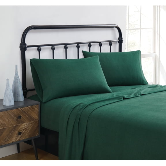 Truly Soft Solid 100% Cotton Flannel Green 4-Piece Queen Deep Pocket Sheet Set, Holiday Novelty themed, Adult Bedding, OEKO-TEX Certified