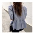 thumbnail image 4 of Camisa de gasa de manga corta abombada para mujer, blusa de manga corta con dobladillo con volantes y cuello redondo holgado elegante a la moda de verano para mujer, Top azul XL, 4 of 8